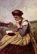 Jean-Baptiste-Camille Corot Lesende Frau oil painting artist